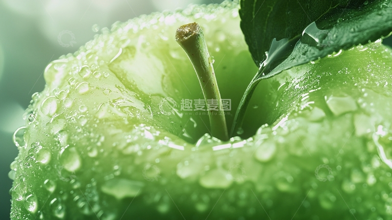 高清大图下载【趣麦麦图】水滴覆盖的青苹果