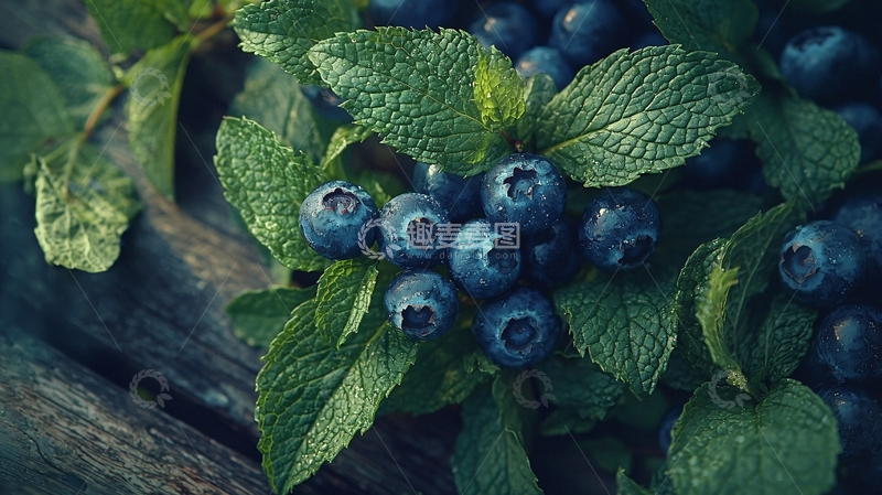 高清大图下载【趣麦麦图】蓝莓与薄荷的特写镜头