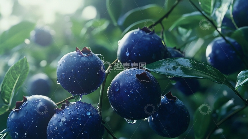 高清大图下载【趣麦麦图】蓝莓枝头挂满水珠