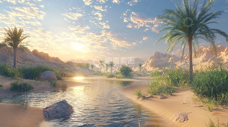 高清大图下载【趣麦麦图】宁静的沙漠绿洲