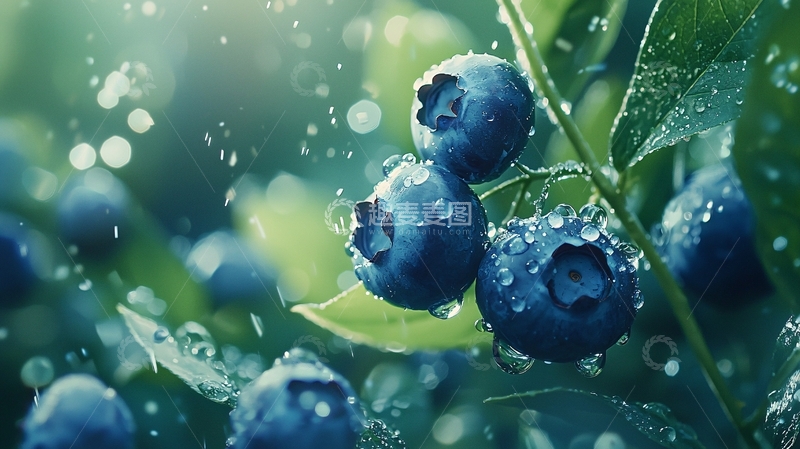高清大图下载【趣麦麦图】蓝莓清新特写水珠