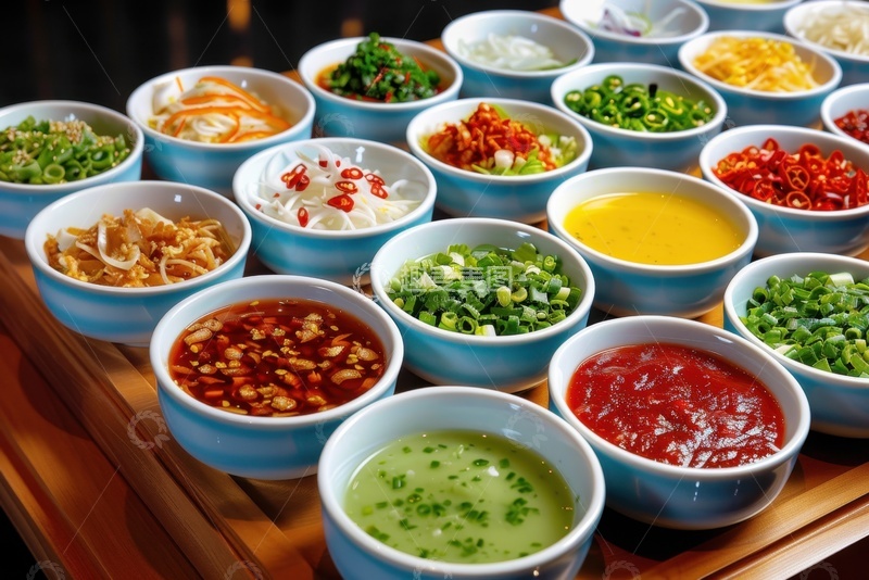 高清大图下载【趣麦麦图】整齐排列的火锅蘸料