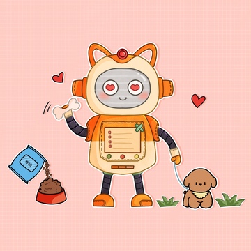 卡通遛狗机器人