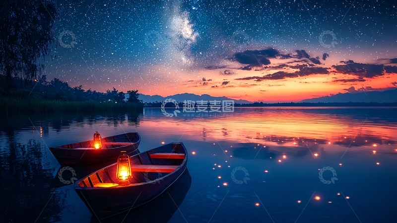 高清大图下载【趣麦麦图】宁静湖面星空倒影