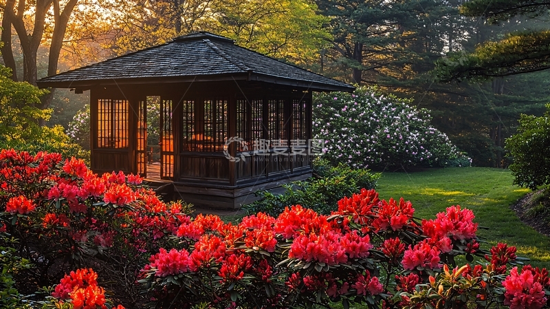 高清大图下载【趣麦麦图】日式花园中的六角凉亭