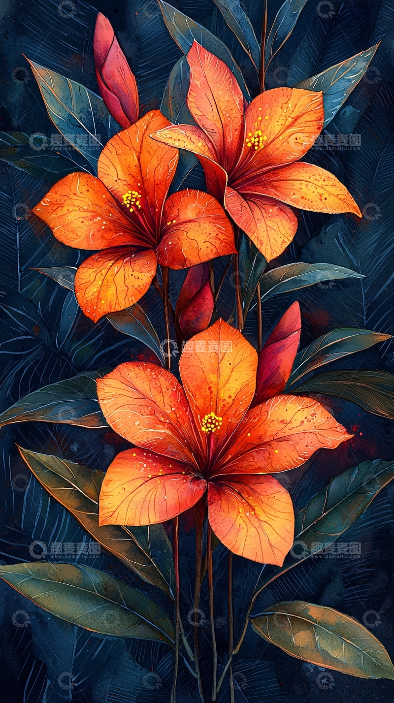 高清大图下载【趣麦麦图】橙色花朵与深色背景