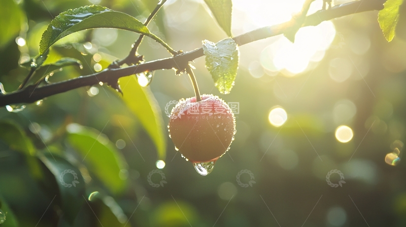 高清大图下载【趣麦麦图】晶莹剔透的樱桃挂在枝头