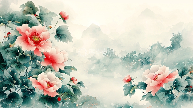 高清大图下载【趣麦麦图】国风花卉水墨画