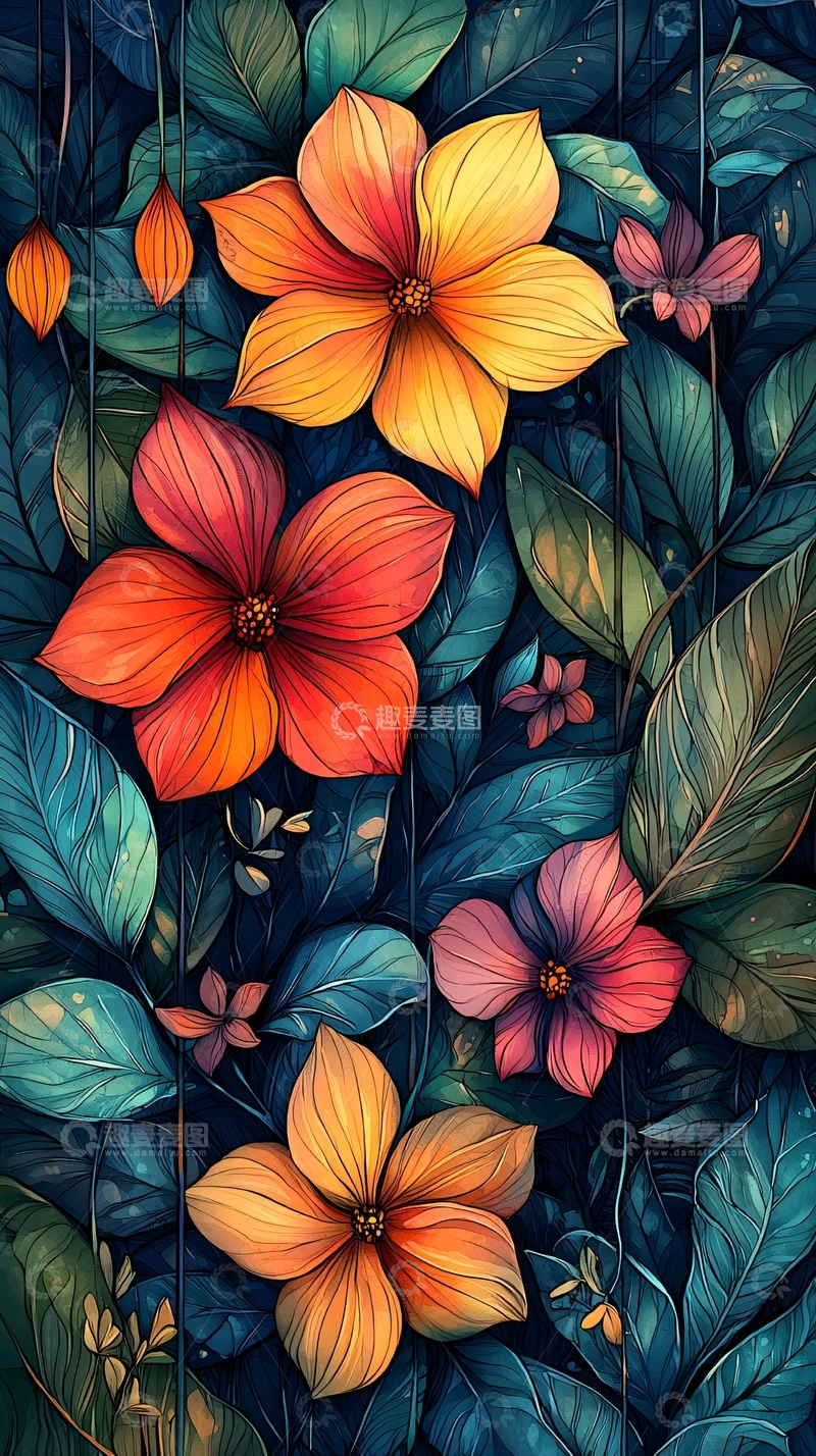 高清大图下载【趣麦麦图】色彩鲜艳的花卉丛林