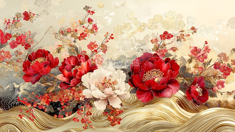 高清大图下载【趣麦麦图】国风牡丹花卉水墨壁纸