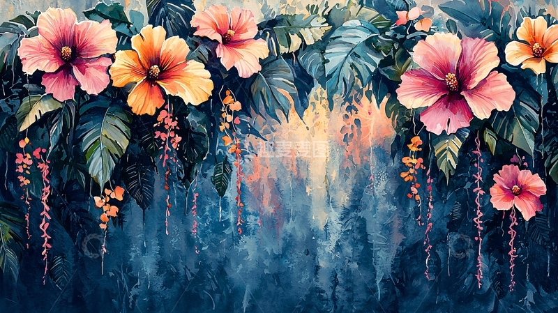 高清大图下载【趣麦麦图】热带花卉植物的绘画