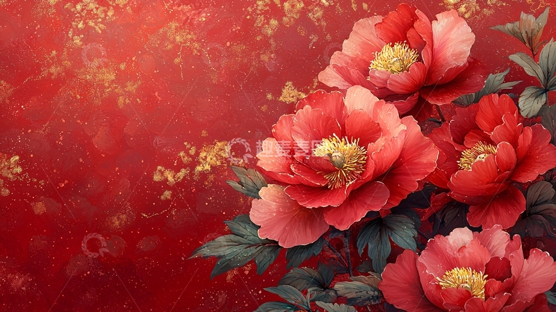 高清大图下载【趣麦麦图】红色牡丹花背景
