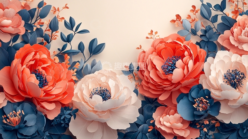 高清大图下载【趣麦麦图】粉色和蓝色花朵的拼贴