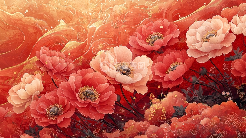 高清大图下载【趣麦麦图】红色牡丹花朵盛开