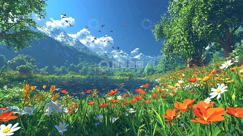 高清大图下载【趣麦麦图】鲜花盛开的山谷