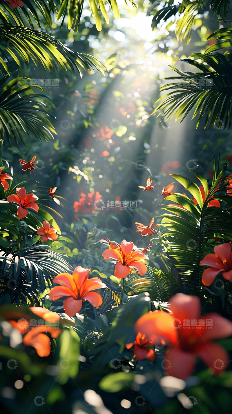 高清大图下载【趣麦麦图】阳光穿透热带丛林