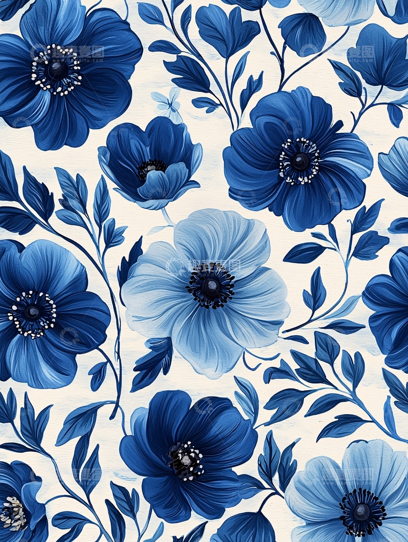 高清大图下载【趣麦麦图】蓝色花朵图案背景