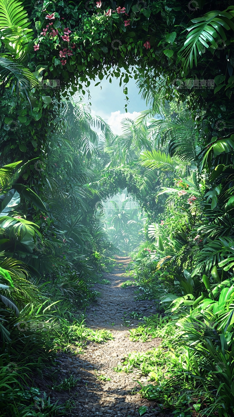 高清大图下载【趣麦麦图】绿色植物覆盖的自然通道