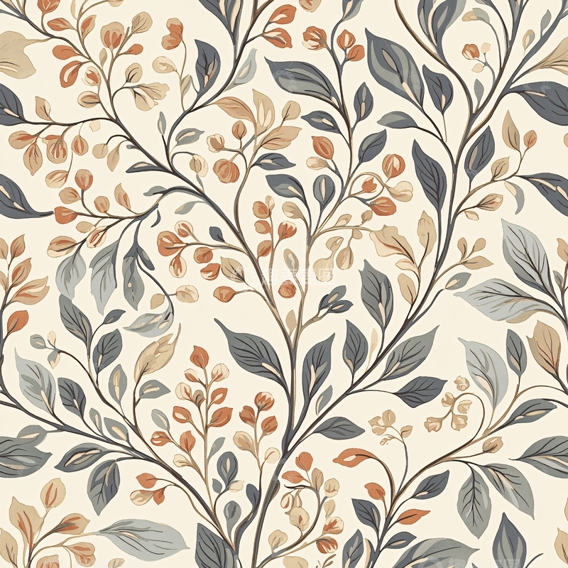 米色背景上的叶子图案