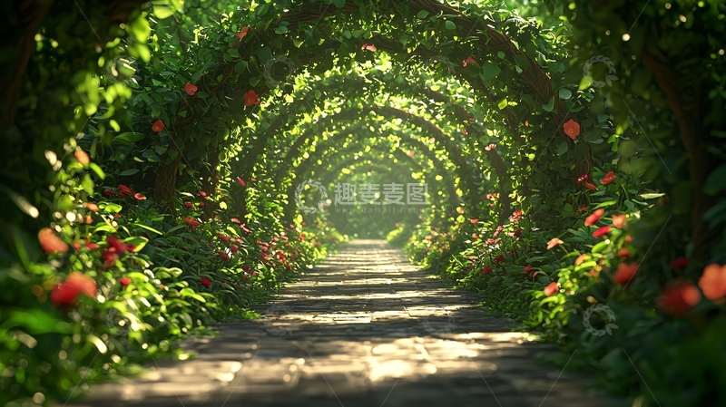 高清大图下载【趣麦麦图】绿意盎然的拱形隧道