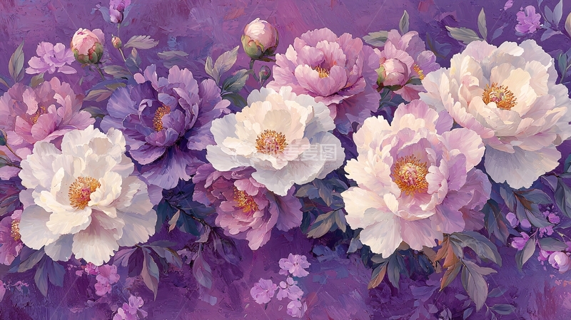 高清大图下载【趣麦麦图】紫色调花卉水彩风格