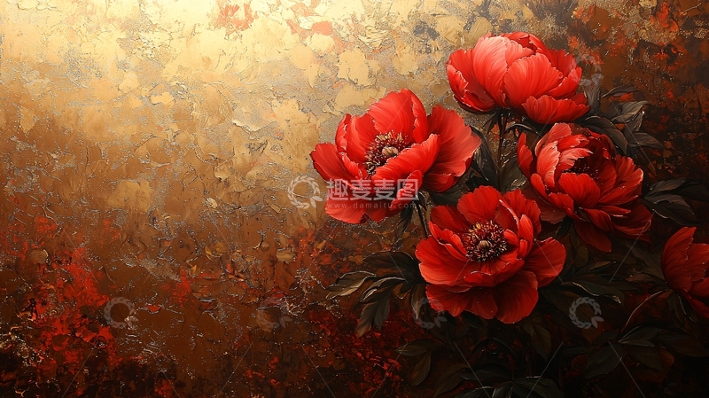 高清大图下载【趣麦麦图】红色花朵油画风格
