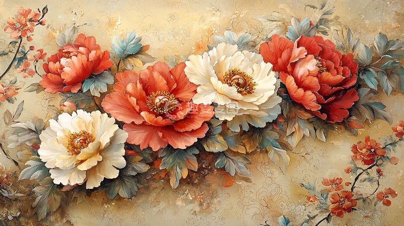 高清大图下载【趣麦麦图】红色白色牡丹花静物