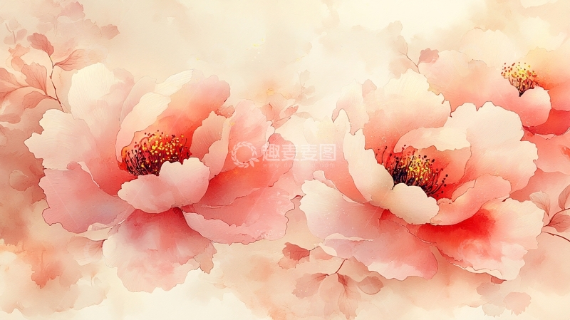 高清大图下载【趣麦麦图】水彩牡丹花卉背景