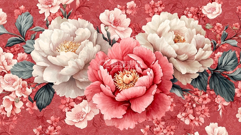 高清大图下载【趣麦麦图】粉色和白色牡丹花