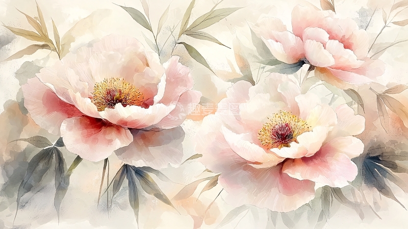 高清大图下载【趣麦麦图】淡粉色水彩花卉