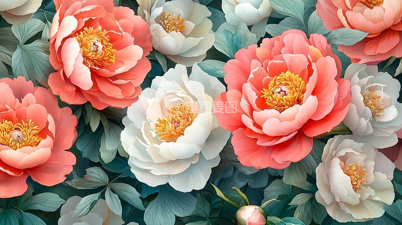 高清大图下载【趣麦麦图】繁盛的牡丹花朵