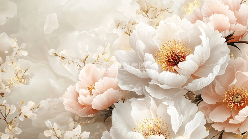 高清大图下载【趣麦麦图】淡粉色和白色牡丹花