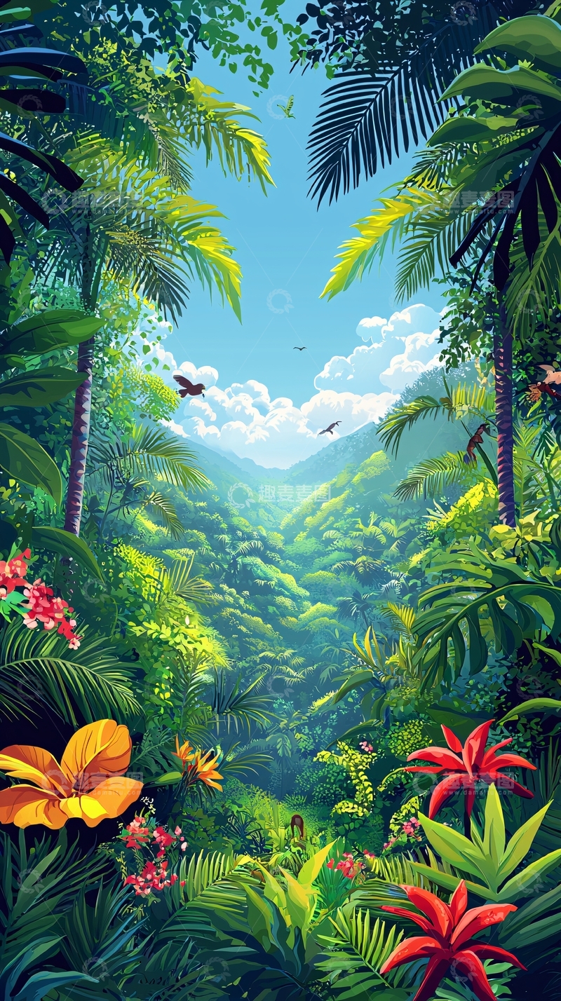 高清大图下载【趣麦麦图】热带雨林全景图