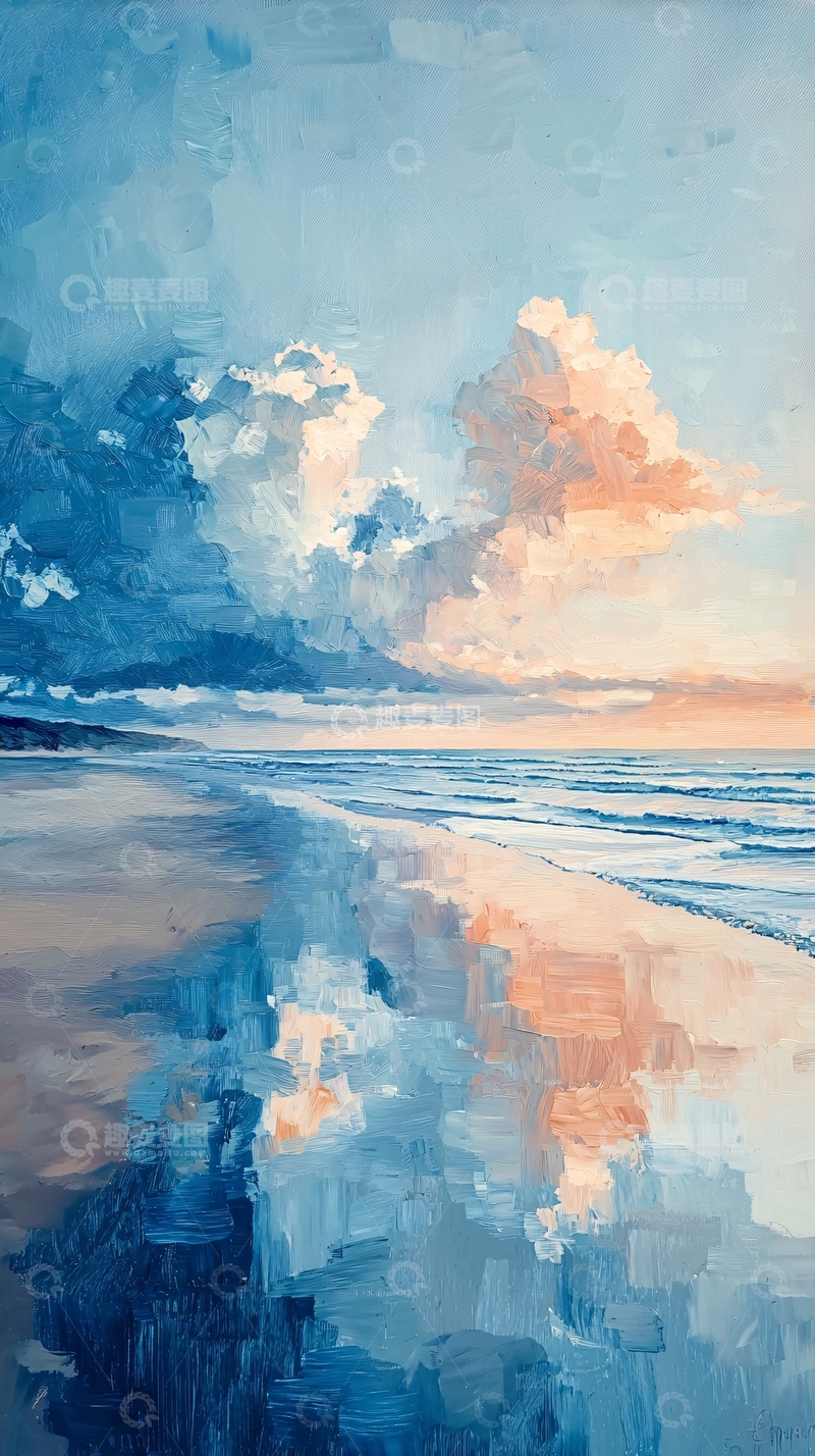 高清大图下载【趣麦麦图】海边天空云彩的油画