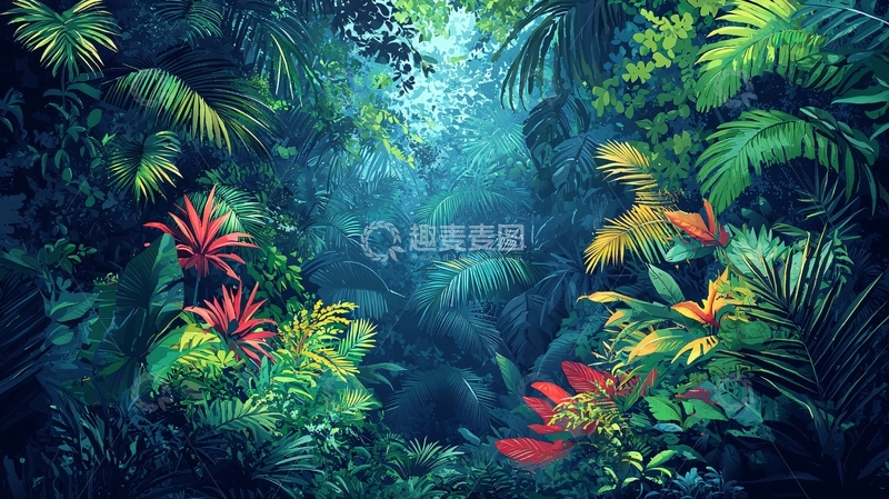 高清大图下载【趣麦麦图】茂密的热带雨林背景