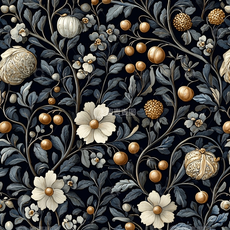 高清大图下载【趣麦麦图】花卉水果植物交织图案
