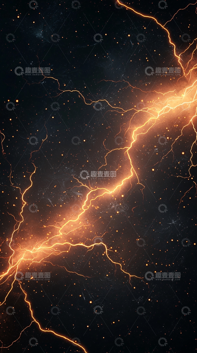高清大图下载【趣麦麦图】橙色闪电穿过夜空