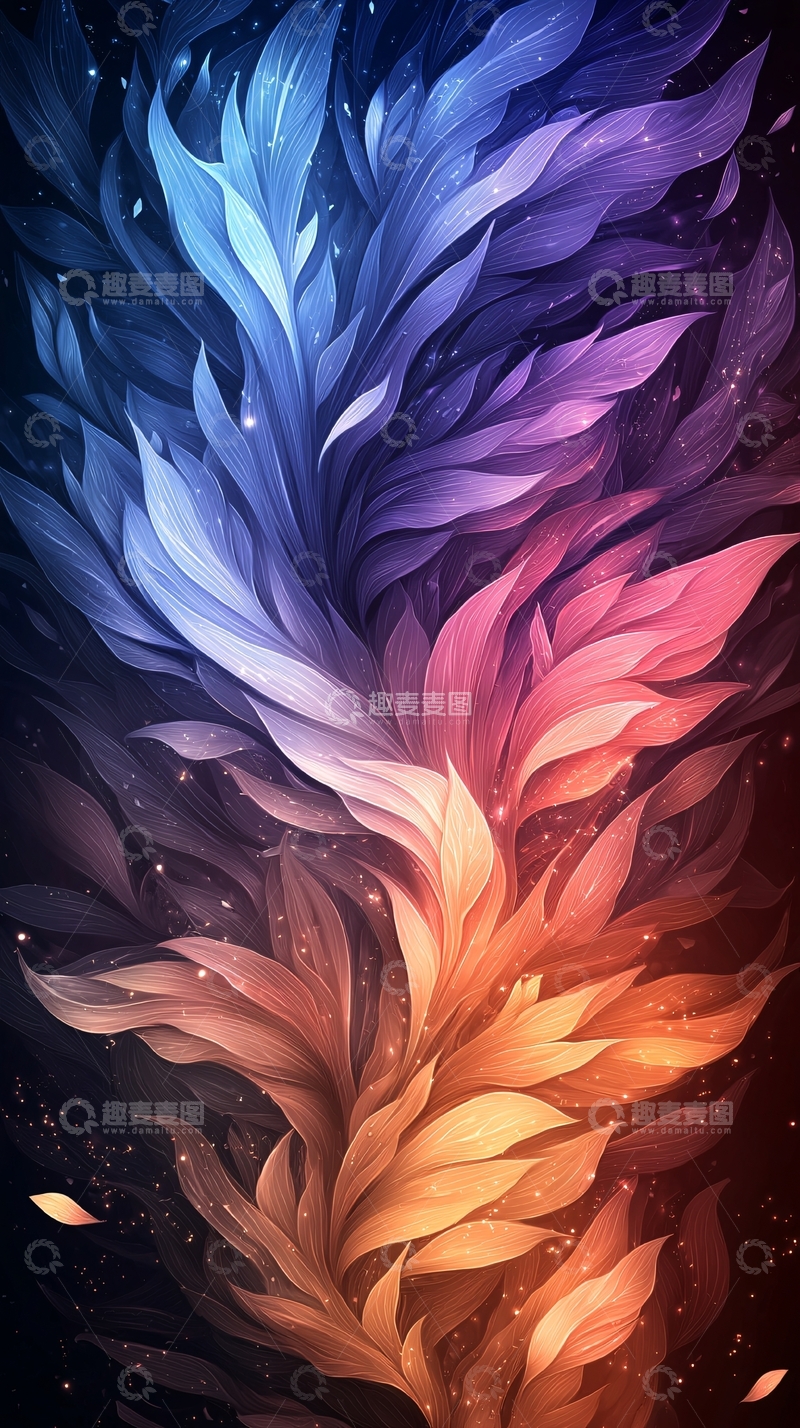 高清大图下载【趣麦麦图】色彩梦幻的植物线条