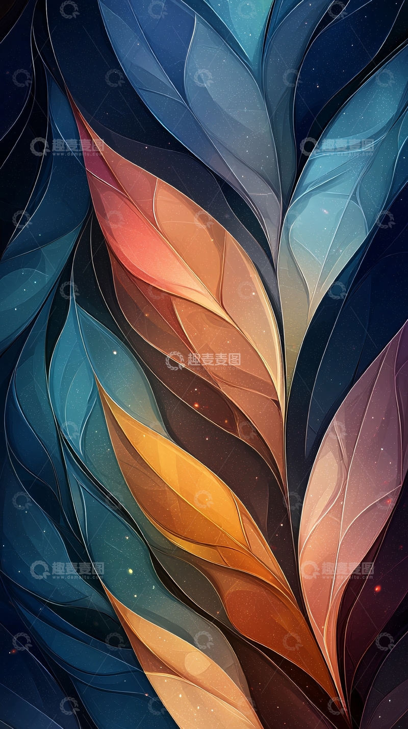 高清大图下载【趣麦麦图】彩色叶片交织的抽象图案