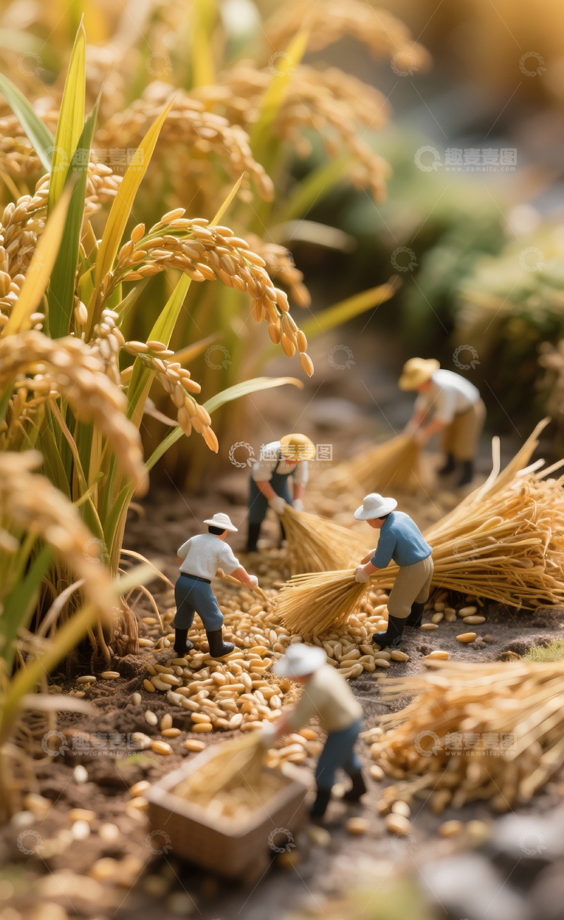 高清大图下载【趣麦麦图】稻田劳动微缩场景3