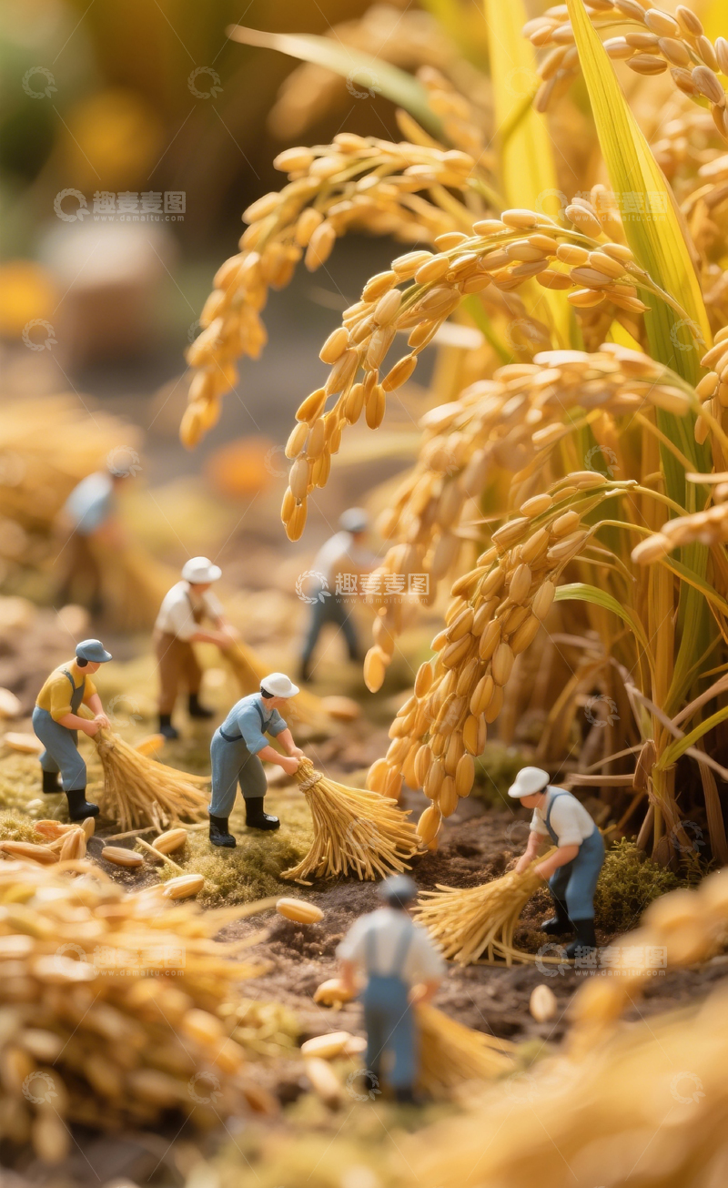 高清大图下载【趣麦麦图】稻田劳动微缩场景5