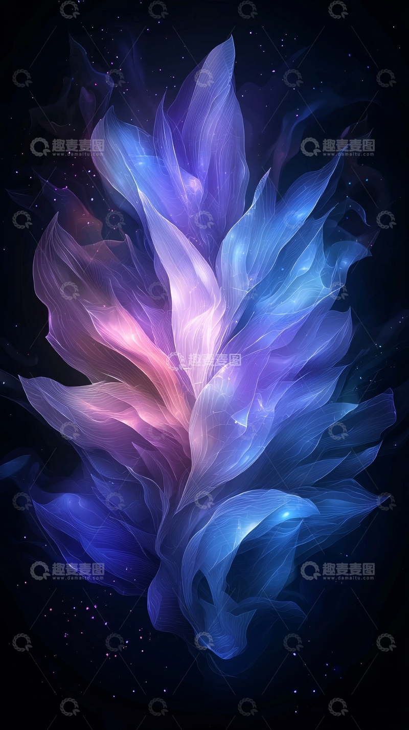 高清大图下载【趣麦麦图】梦幻般的紫色蓝色火焰抽象画