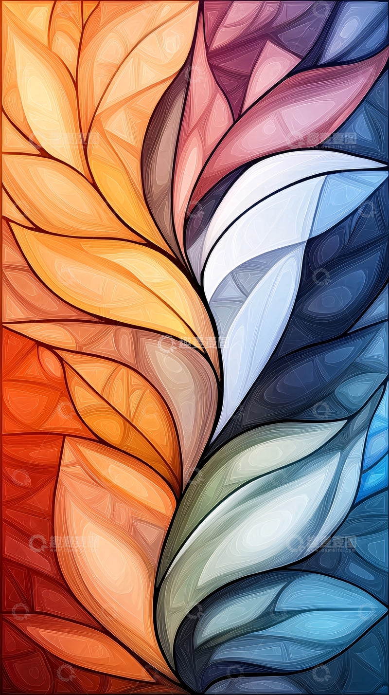 高清大图下载【趣麦麦图】彩色玻璃叶子艺术