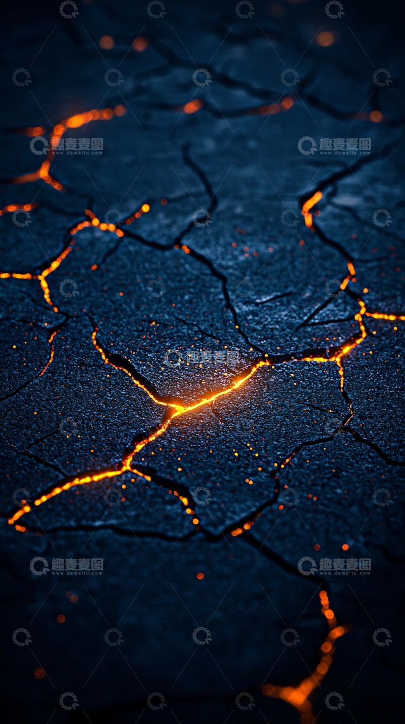 高清大图下载【趣麦麦图】地裂缝隙中发光的岩浆