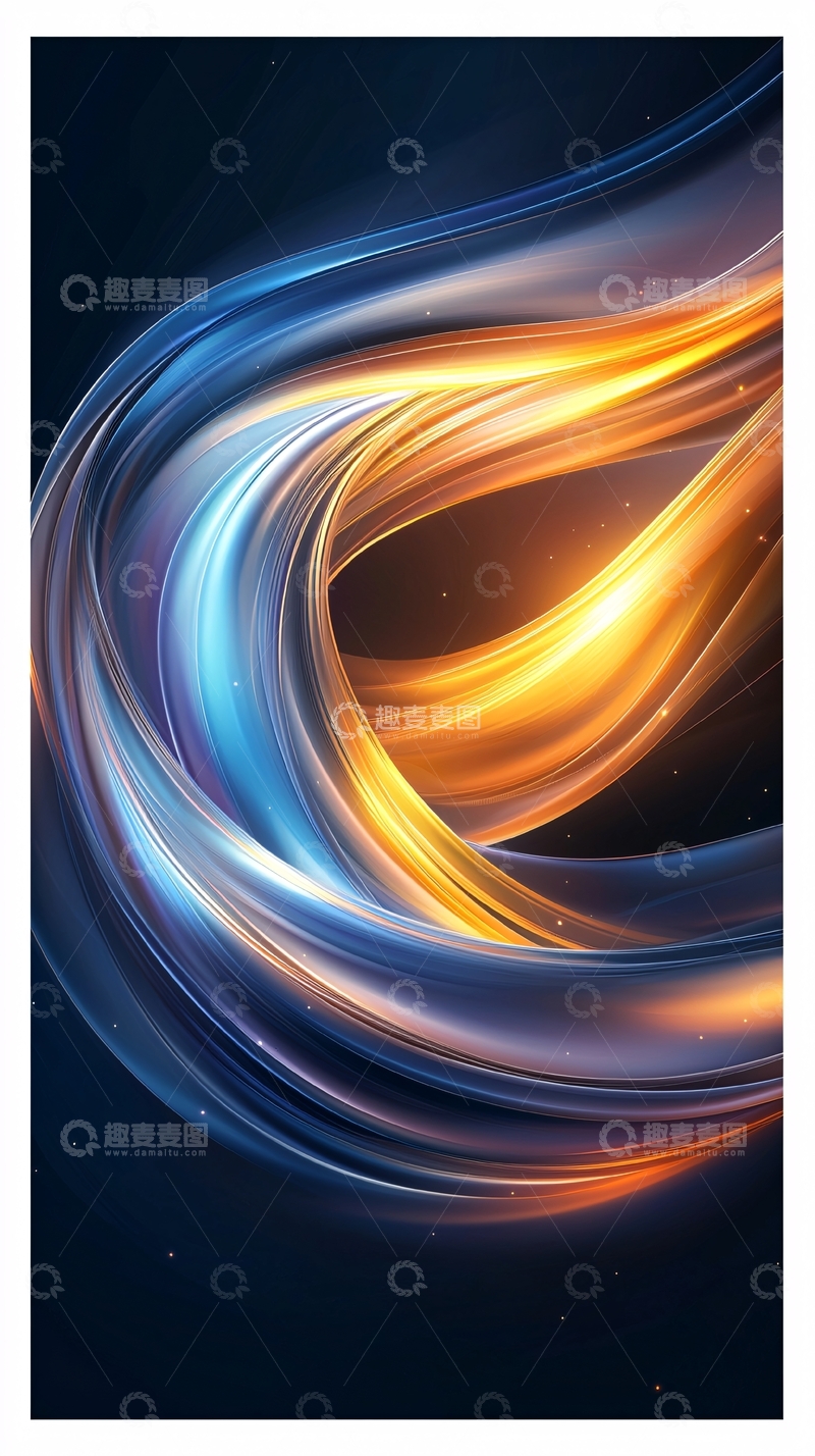 高清大图下载【趣麦麦图】流动的蓝色金色光线抽象背景