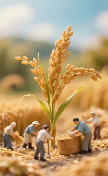 稻田劳作微缩场景