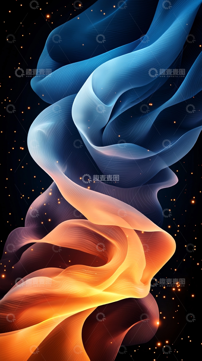 高清大图下载【趣麦麦图】蓝色橙色交织流动抽象背景