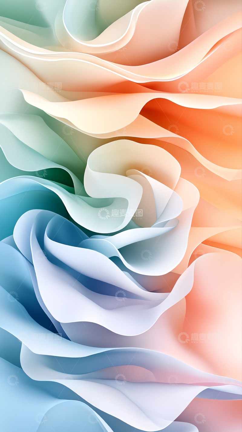 高清大图下载【趣麦麦图】抽象彩色柔和丝绸褶皱