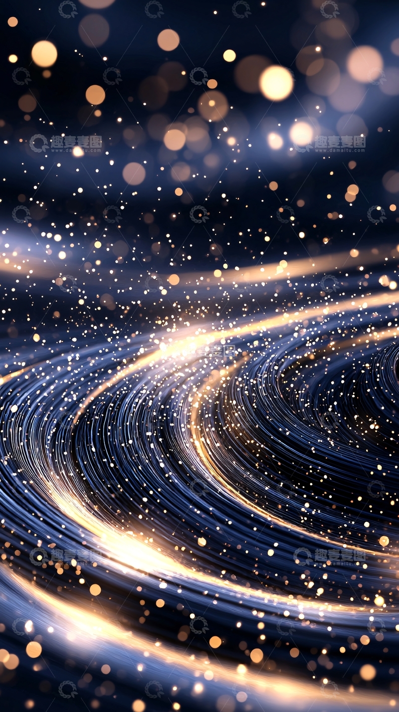 高清大图下载【趣麦麦图】金色光点在蓝色流体中
