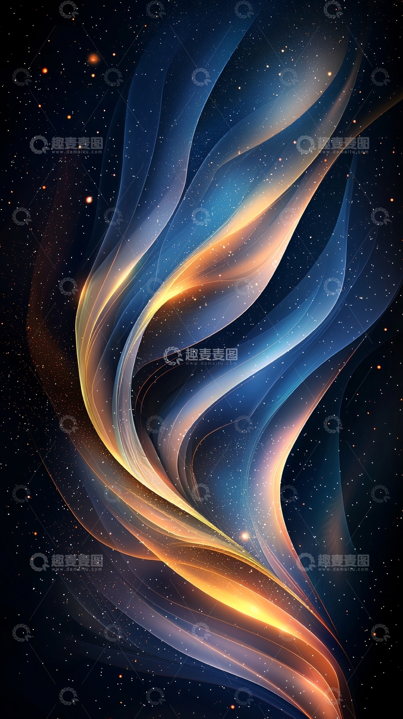 高清大图下载【趣麦麦图】蓝色金色流线型星空背景